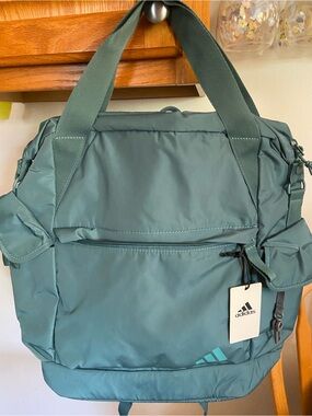 adidas Teal Green Nylon Tote Backpack with Front Zip Pocket
